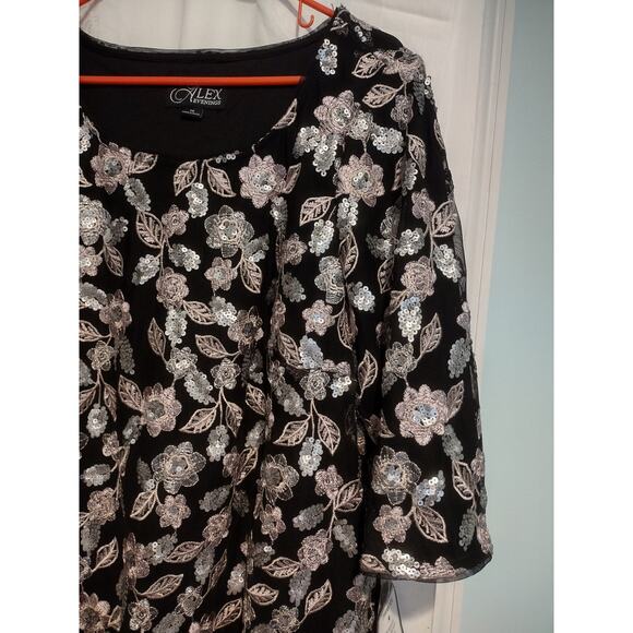 NWT Alex Evenings Womens Metallic Sequin Floral Top 1X Festive Christmas Elegant - Picture 5 of 10